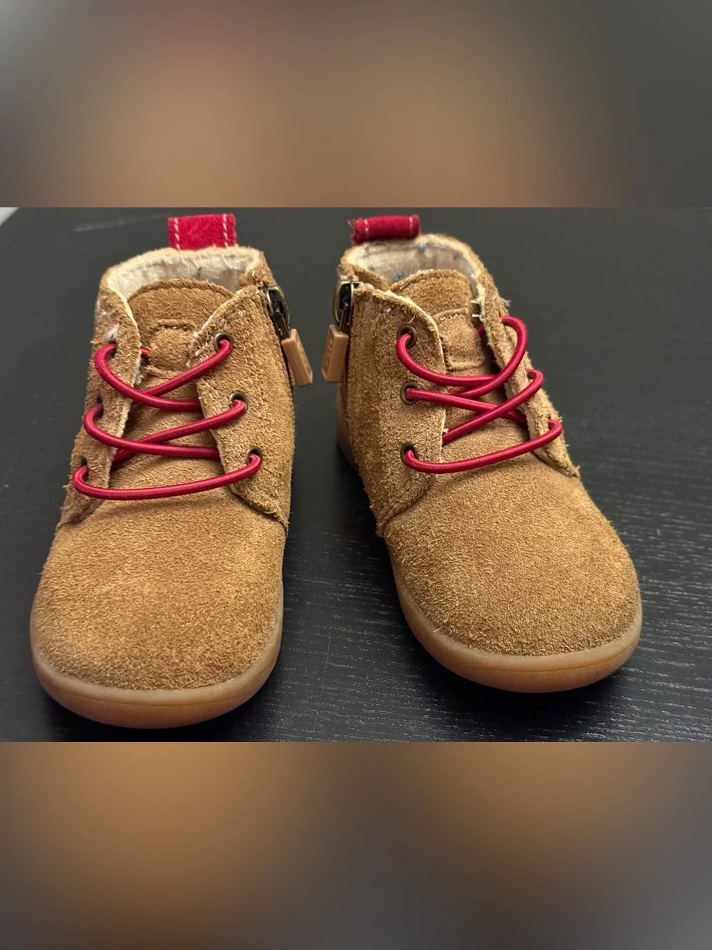 UGG Kids Chestnut Suede Walker Boots with Red Accents